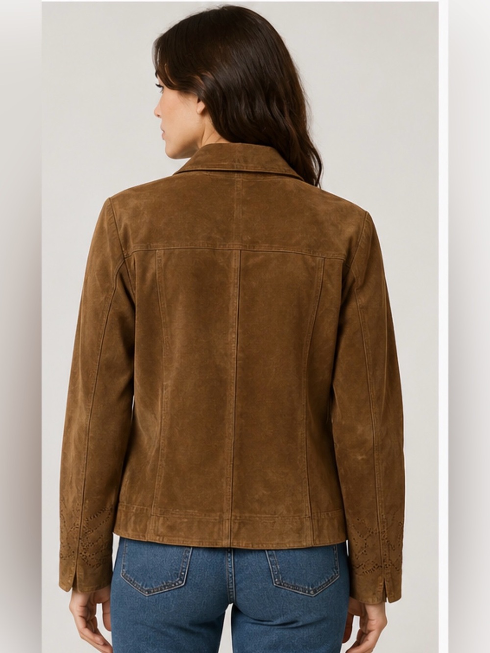 Christopher & Banks Brown Suede Jacket Women Large Lined Embroidered Details - Picture 7 of 12